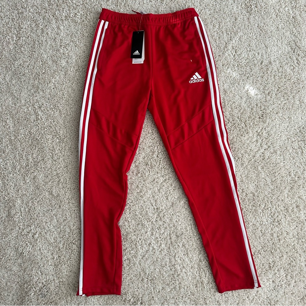 Adidas Kids Red Joggers with White Stripes